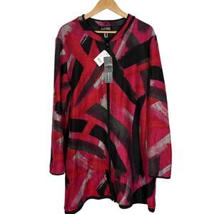 NEW! Joseph Ribkoff Full Zip Knit Jacket Duster Pockets Red Black Mod Casual 20